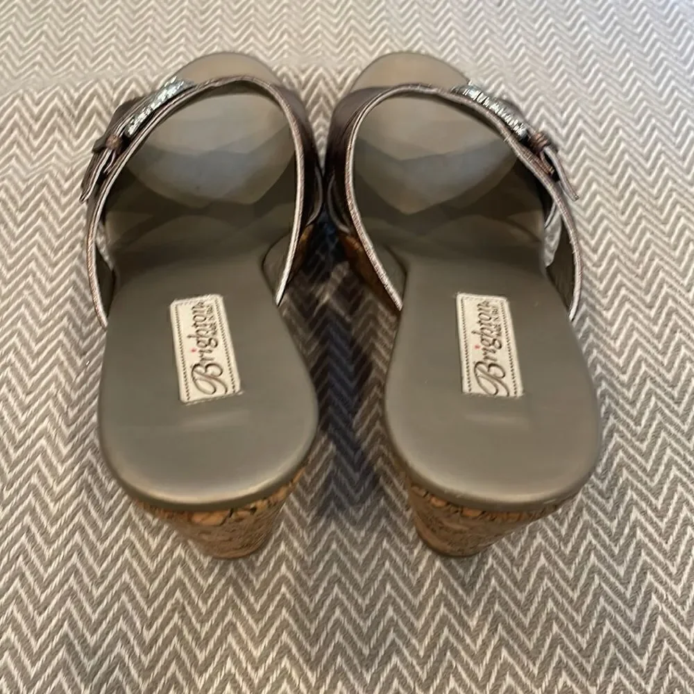 Brighton Woman’s Wedge Metallic Cork  Platform Sandals